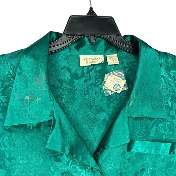 NWT 80s Victoria's Secret Jade Green Gold Crown Label Lounge Top Small w flaws - Picture 2 of 10